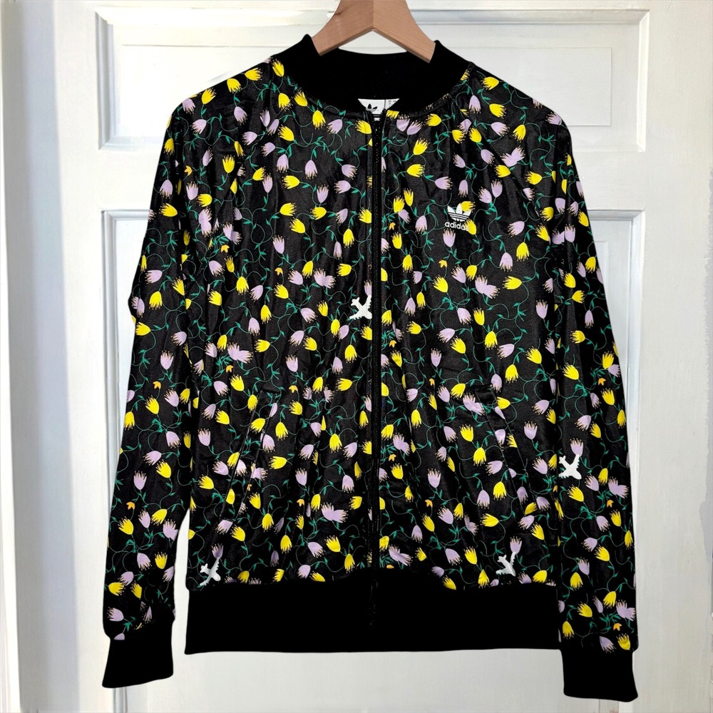 Adidas Originals Track Jacket Floral Black Tulip All over Print Zip Womens Large - Picture 4 of 10